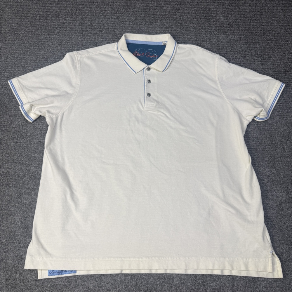 Robert Graham Polo Shirt Mens 2XL White Classic Fit Cotton Peru Knowledge Wisdom